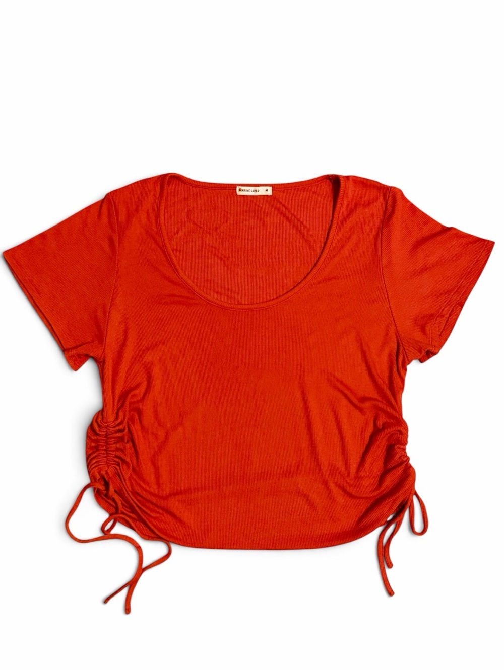 Marine Layer Ribbed Crop Women’s Medium Orange Side Cinching Scoop Neck Top